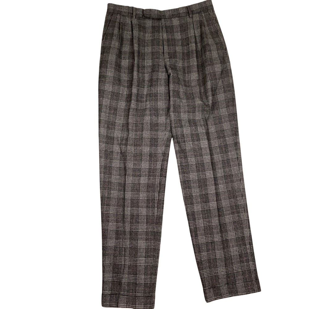 Lands End Dress Pants Mens 33 Gray Glen Plaid Preppy Classic Heritage Wool VTG